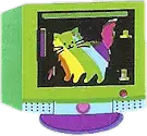 a rainbow cat in a green computer