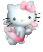 hello kitty dressed as an angel and holding a heart wand, flying up and down