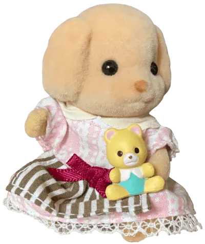 a sylvanian families poodle in a pink dress