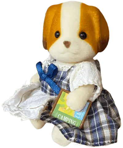 a sylvanian families chiffon dog in a blue